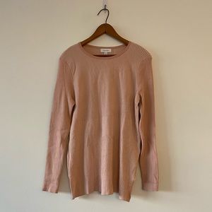 Calvin Klein Pink & Cream Knit Long Sleeve Sweater